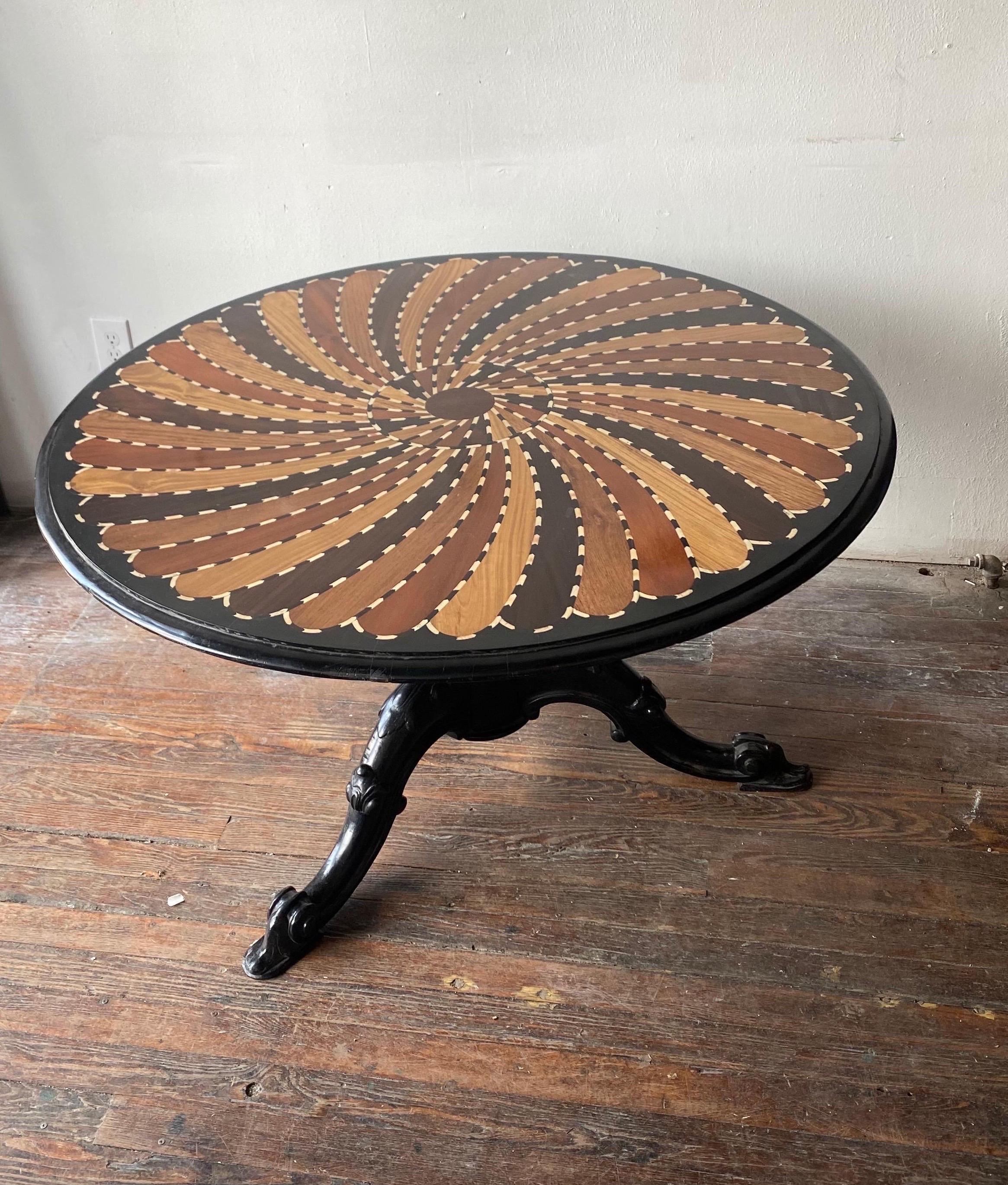 Late 19th- early 20th century Ceylonese ( British Colonial / Anglo Indian ) bone inlaid specimen table from British Ceylon (modern day Sri Lanka).