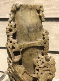 Late 19th-Early 20th Century Chinese Carved Soapstone Vase with Dragons