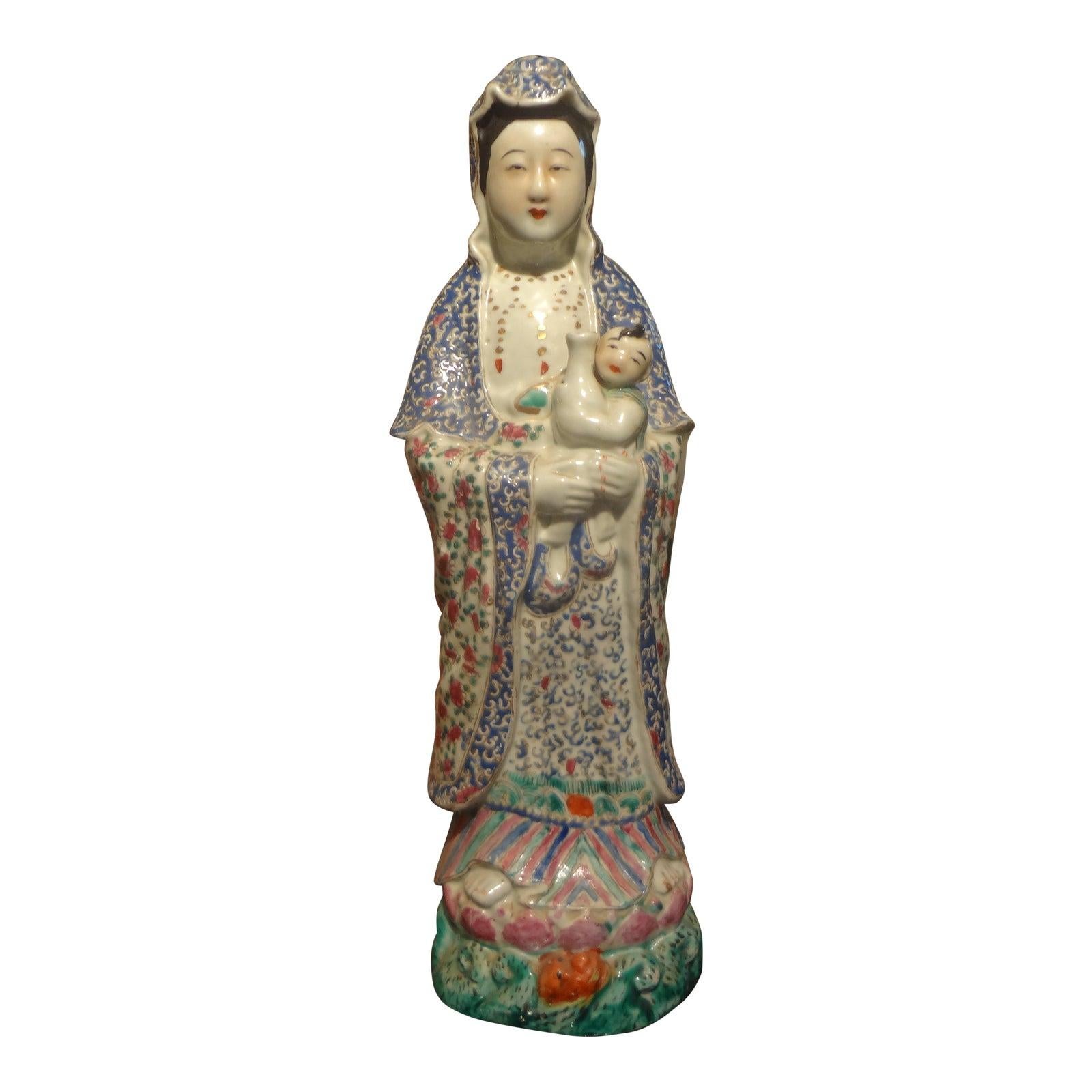 Late 19th-Early 20th Century Chinese Hand Decorated Porcelain Figure For Sale 7