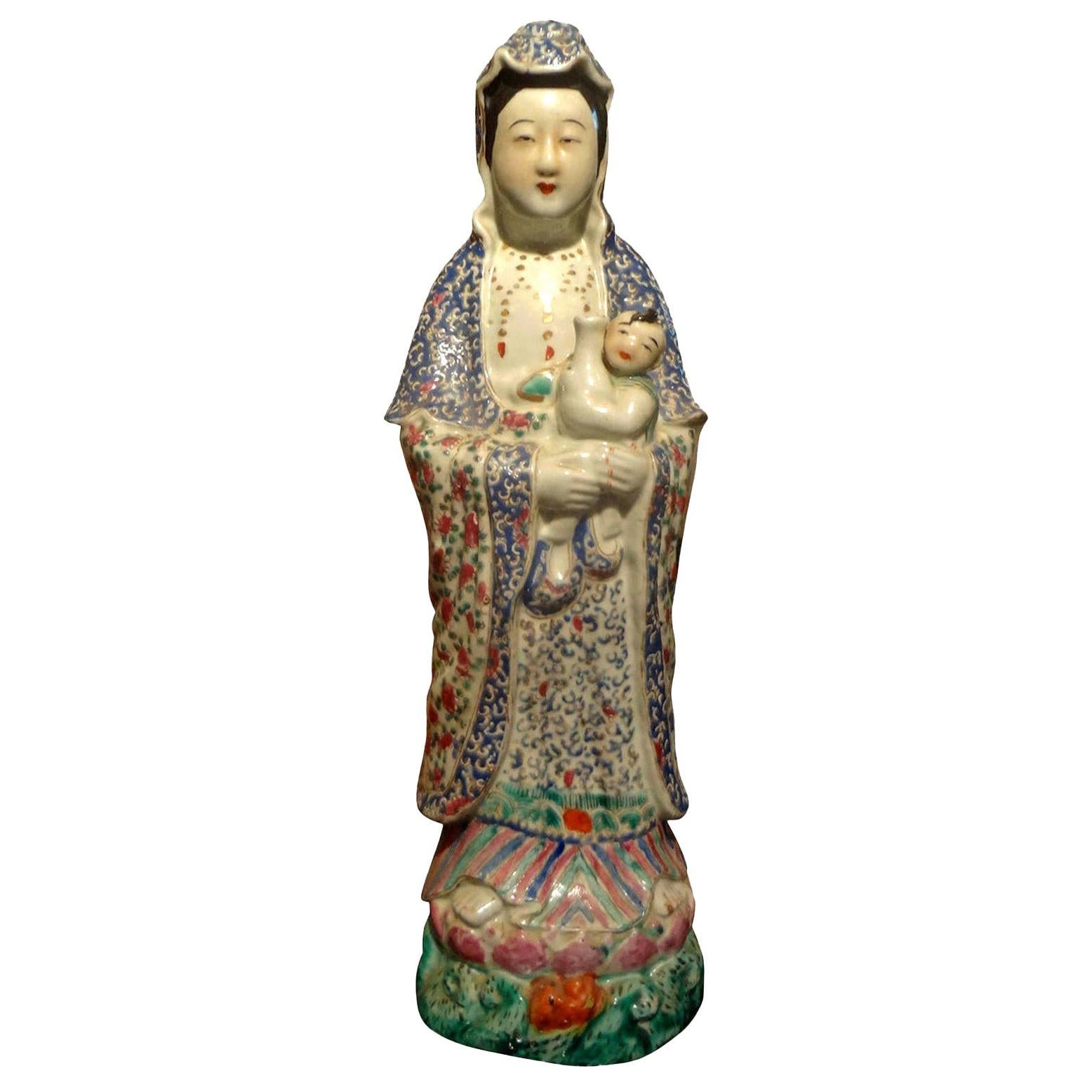 Late 19th-early 20th century Chinese hand decorated porcelain figure.
Beautifully hand decorated Chinese porcelain figure. This stunning colorful finely detailed figurine or sculpture dates from the late 19th-early 20th century.