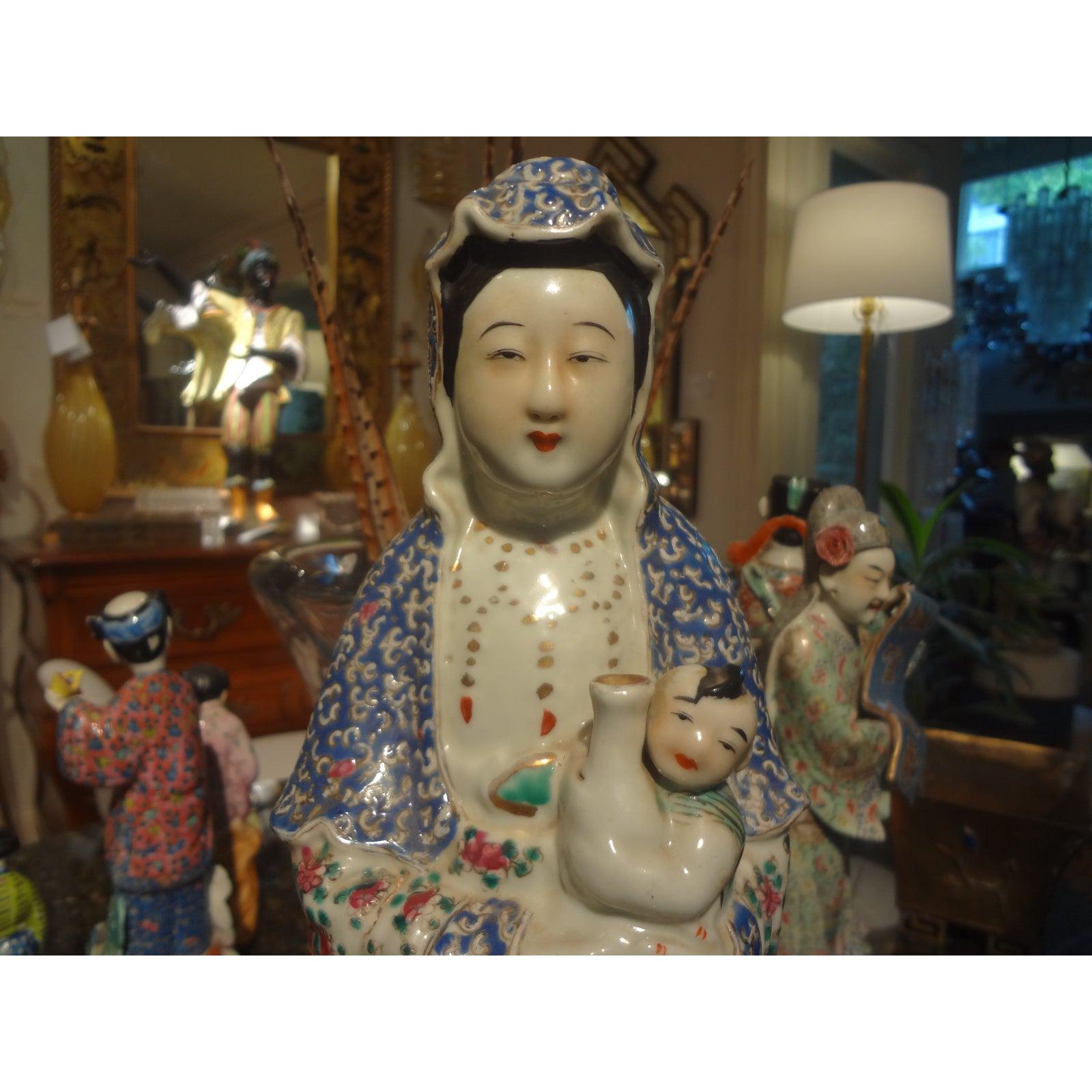 Hand-Painted Late 19th-Early 20th Century Chinese Hand Decorated Porcelain Figure For Sale