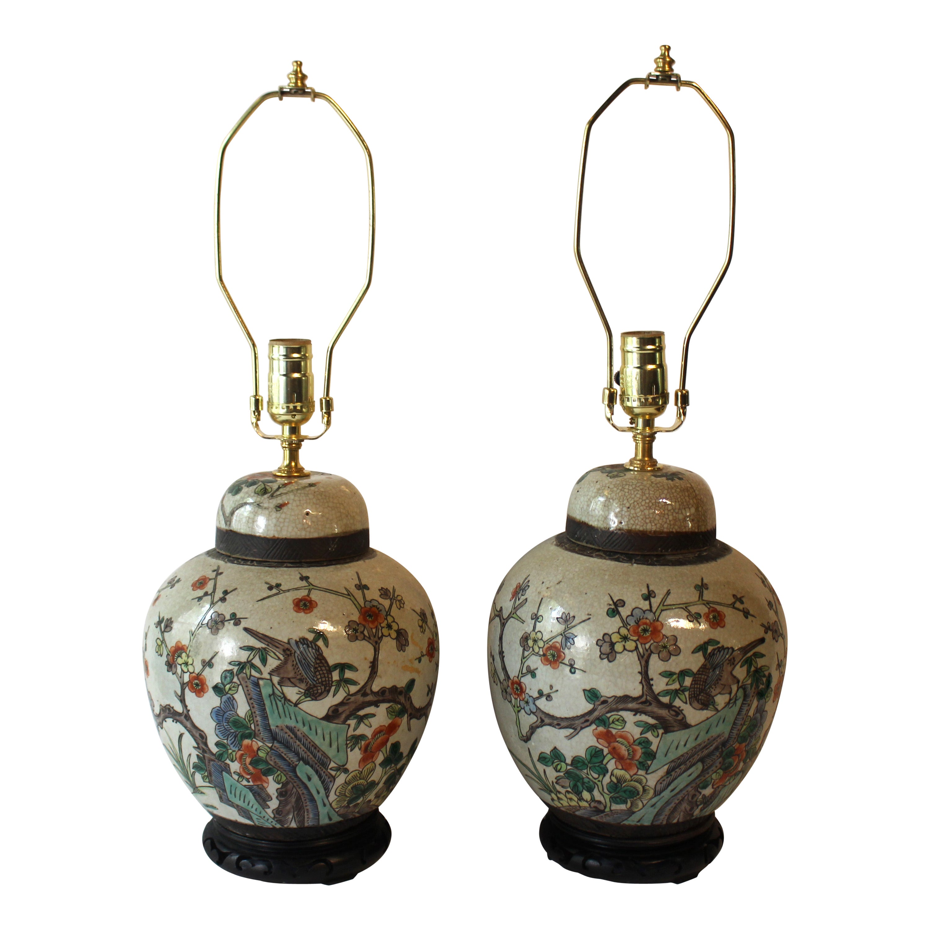 Late 19th-Early 20th Century Chinese Pair of Ginger Jars Mounted as Lamps