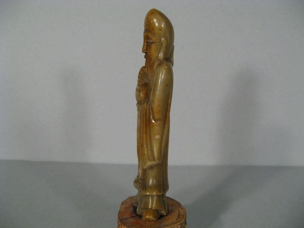 Late 19th/Early 20th Century Chinese Soapstone Sage Figurine -1Y43 1