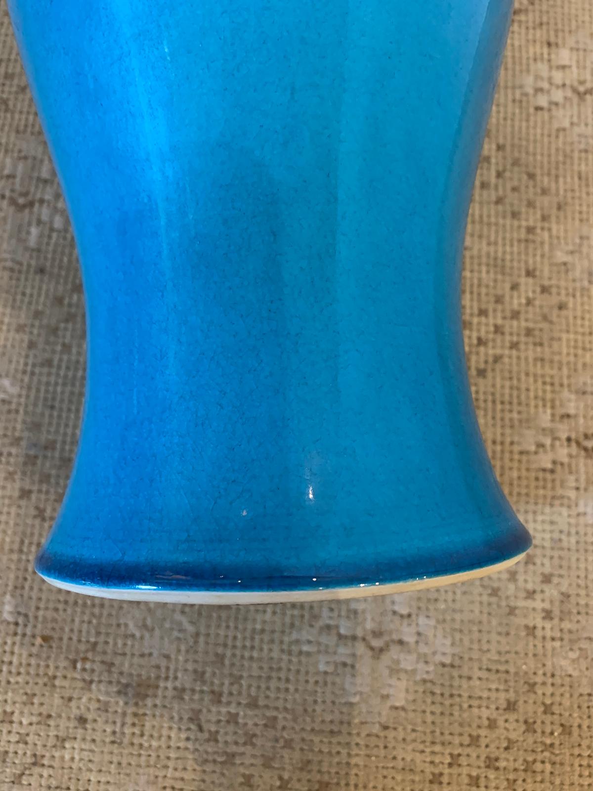 Late 19th-Early 20th Century Chinese Turquoise Blue Glazed Baluster Form Vase 7