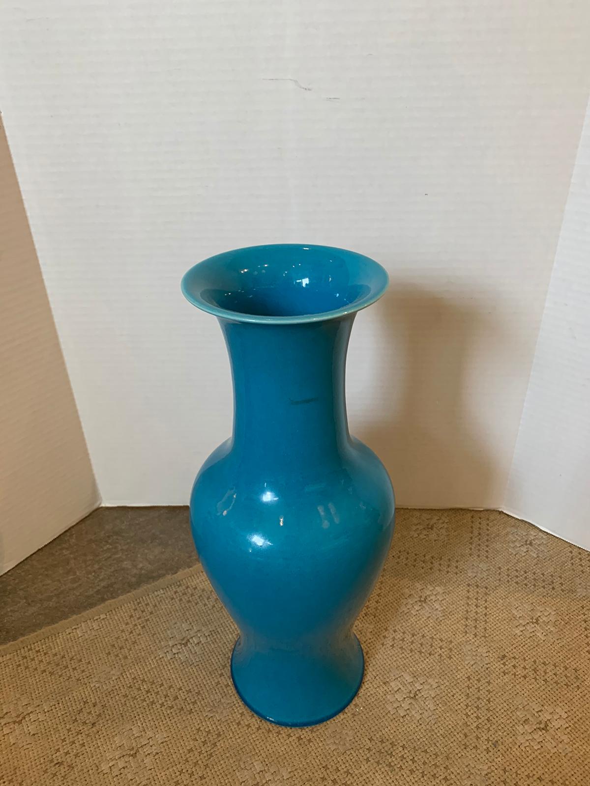 19th Century Late 19th-Early 20th Century Chinese Turquoise Blue Glazed Baluster Form Vase