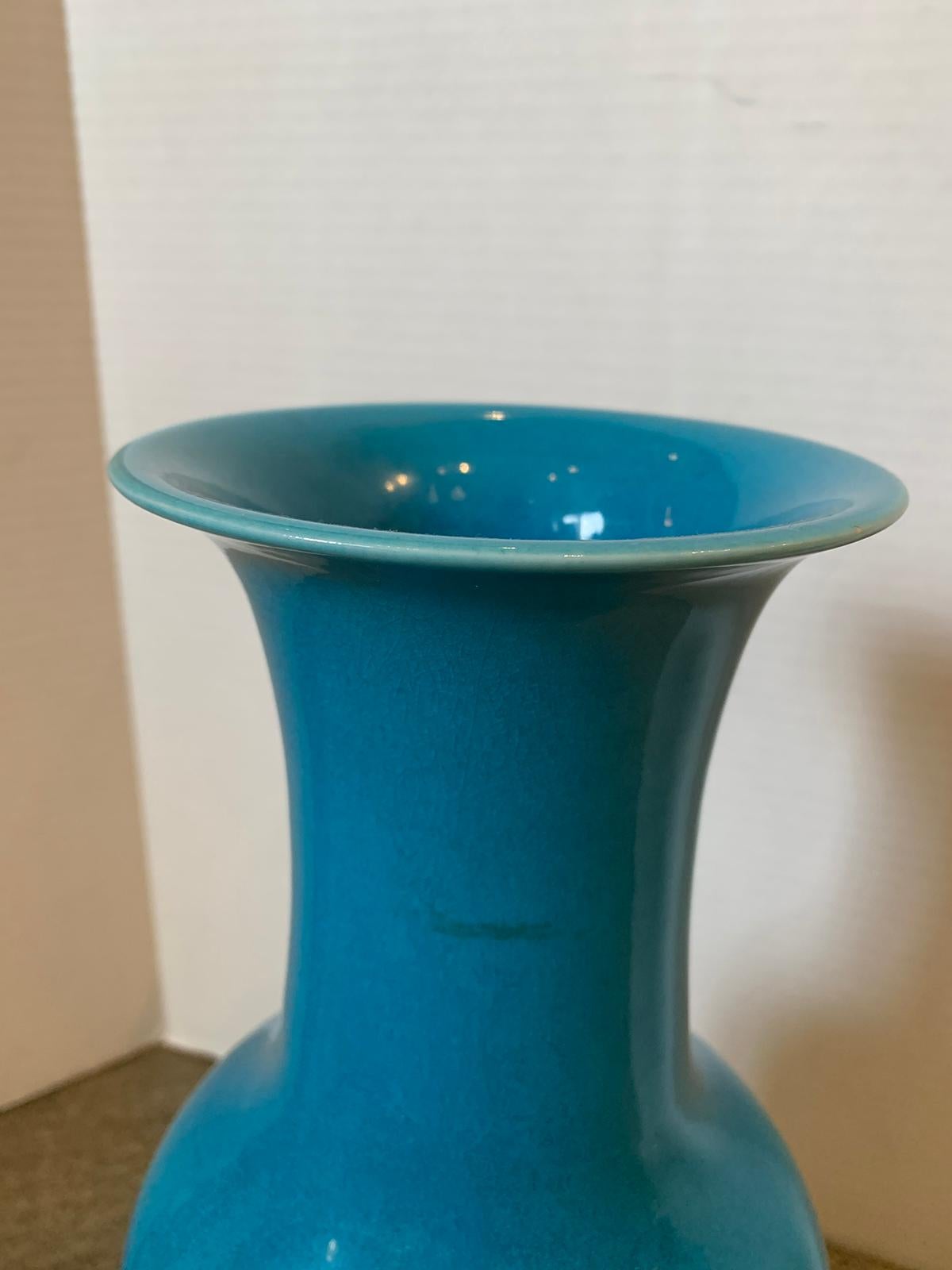 Late 19th-Early 20th Century Chinese Turquoise Blue Glazed Baluster Form Vase 1
