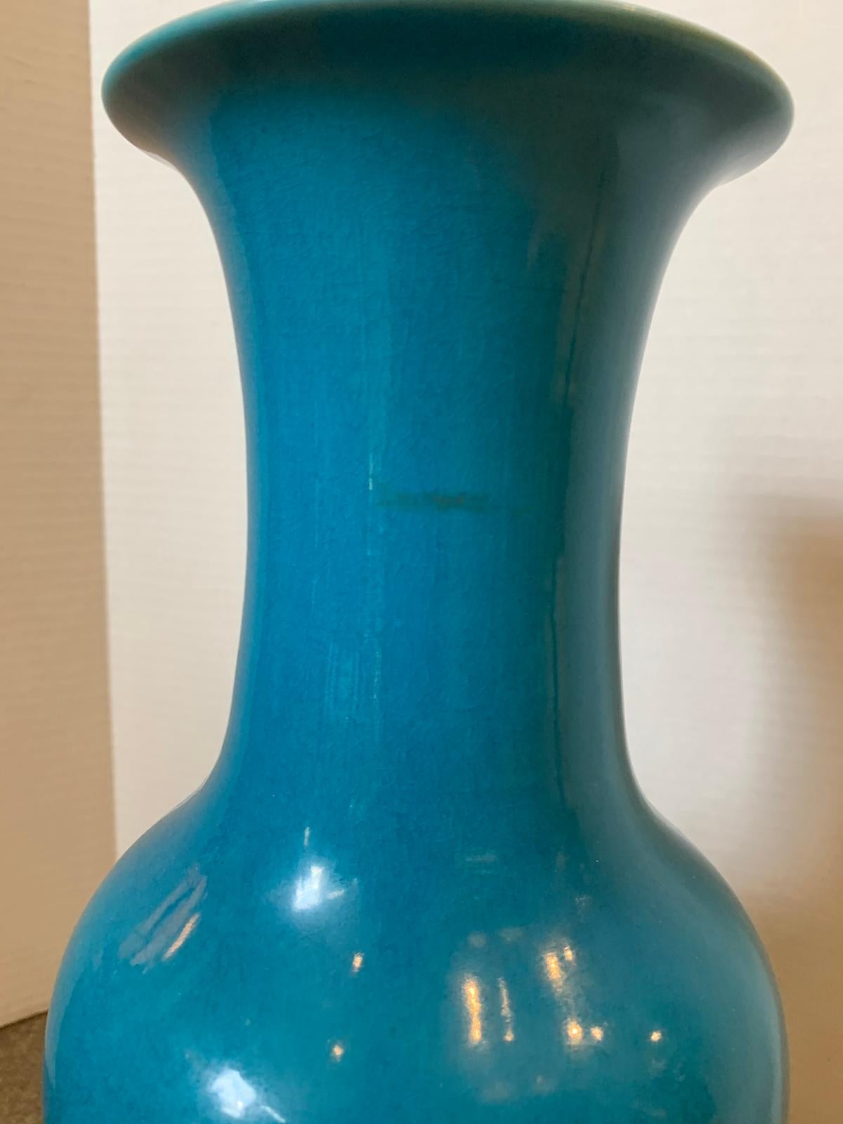 Late 19th-Early 20th Century Chinese Turquoise Blue Glazed Baluster Form Vase 2