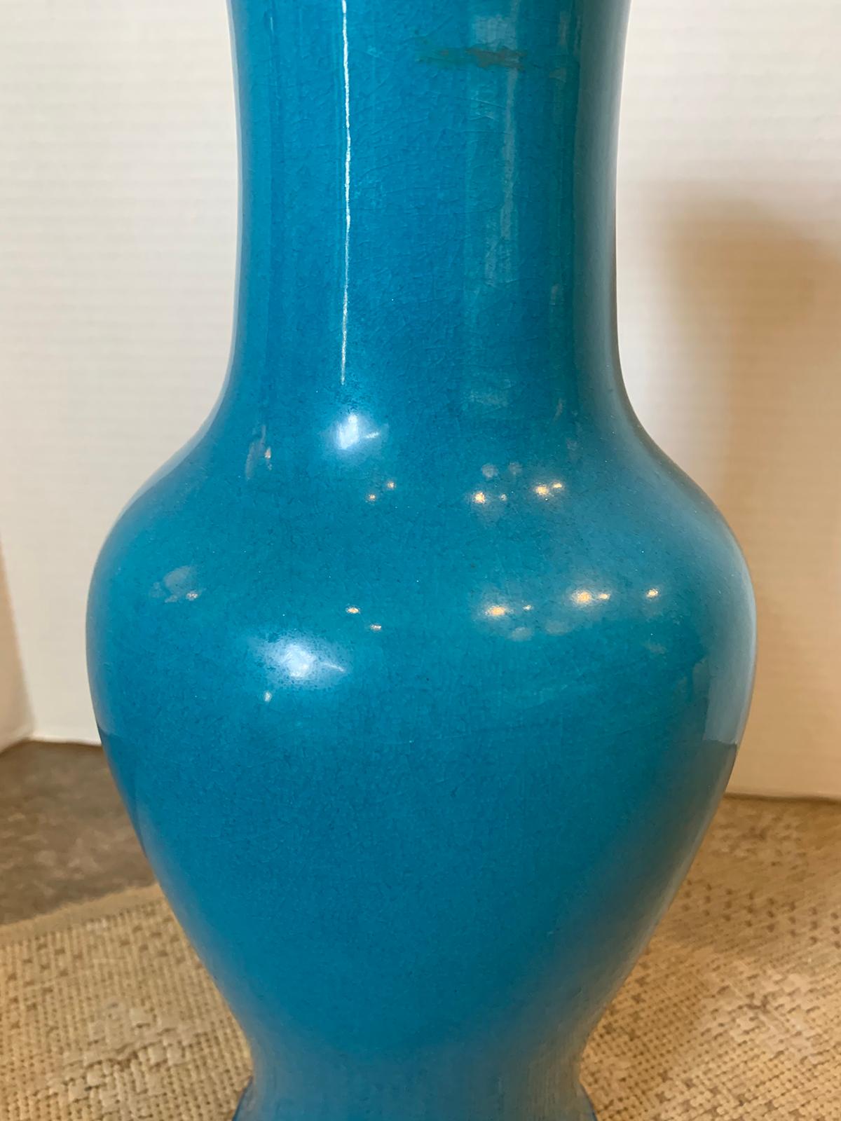 Late 19th-Early 20th Century Chinese Turquoise Blue Glazed Baluster Form Vase 4