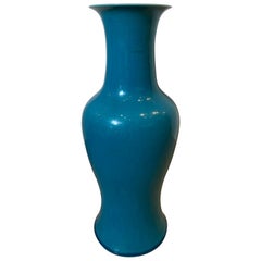 Late 19th-Early 20th Century Chinese Turquoise Blue Glazed Baluster Form Vase