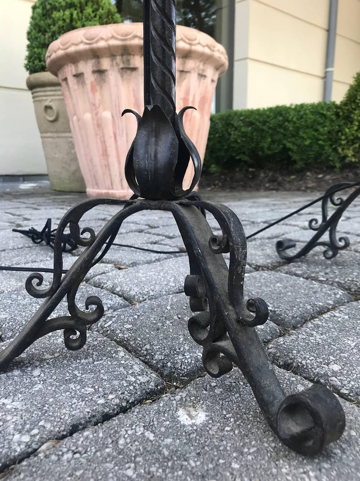Late 19th-Early 20th Century Continental Iron Candelabras as Lamps For Sale 3