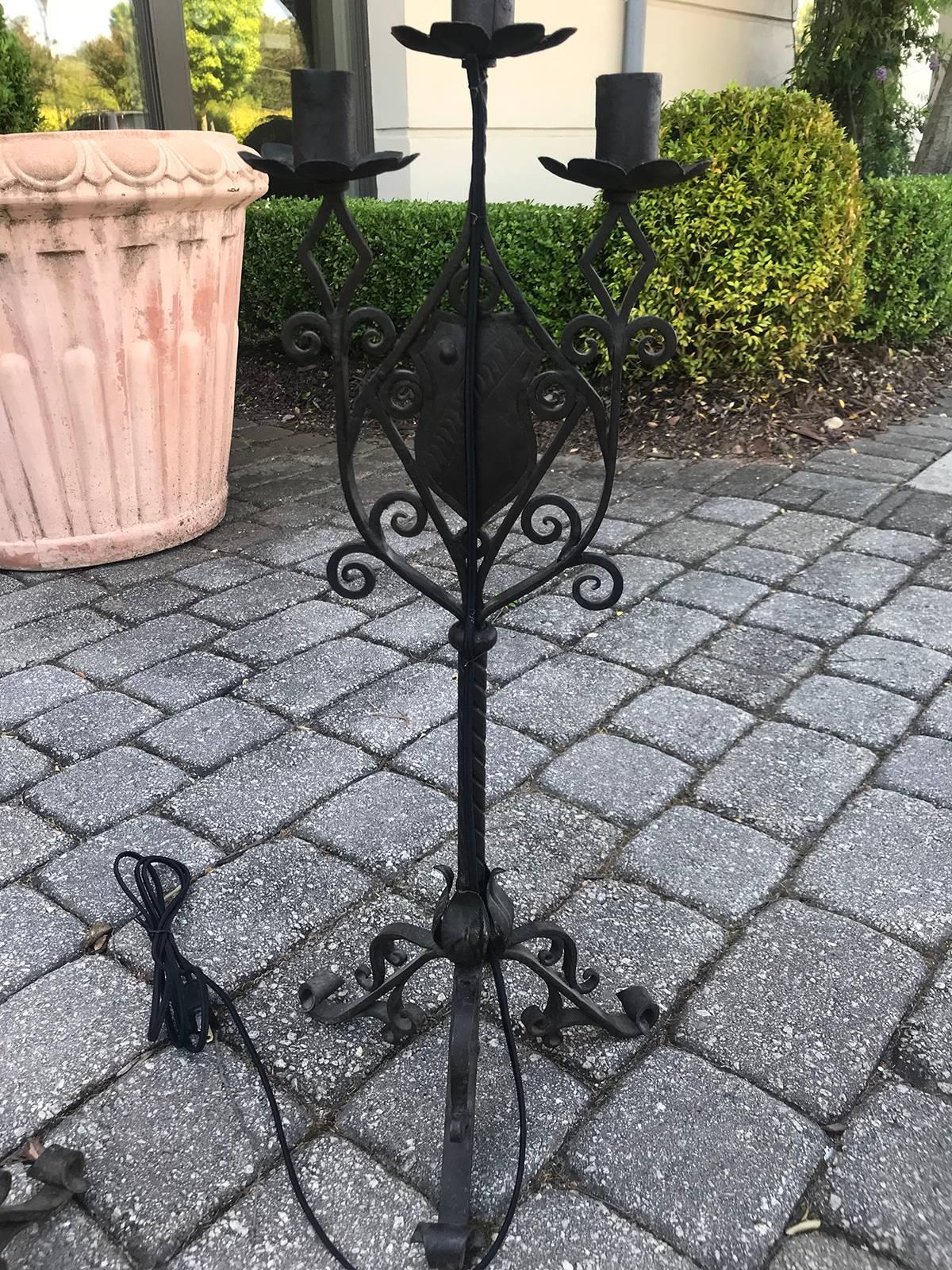 Late 19th-Early 20th Century Continental Iron Candelabras as Lamps For Sale 4