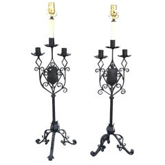 Late 19th-Early 20th Century Continental Iron Candelabras as Lamps