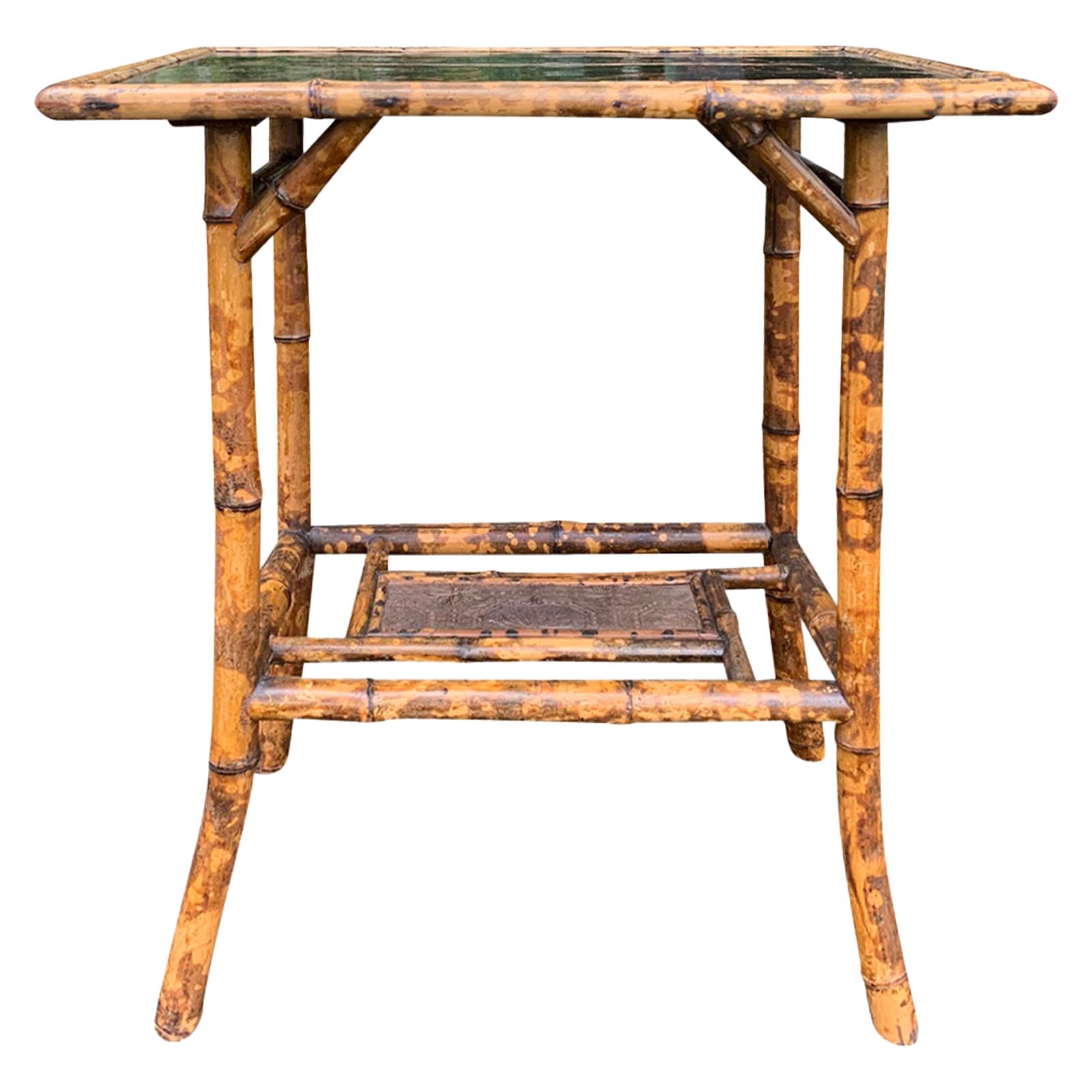 Late 19th-Early 20th Century English Bamboo and Lacquered Chinoiserie Side Table