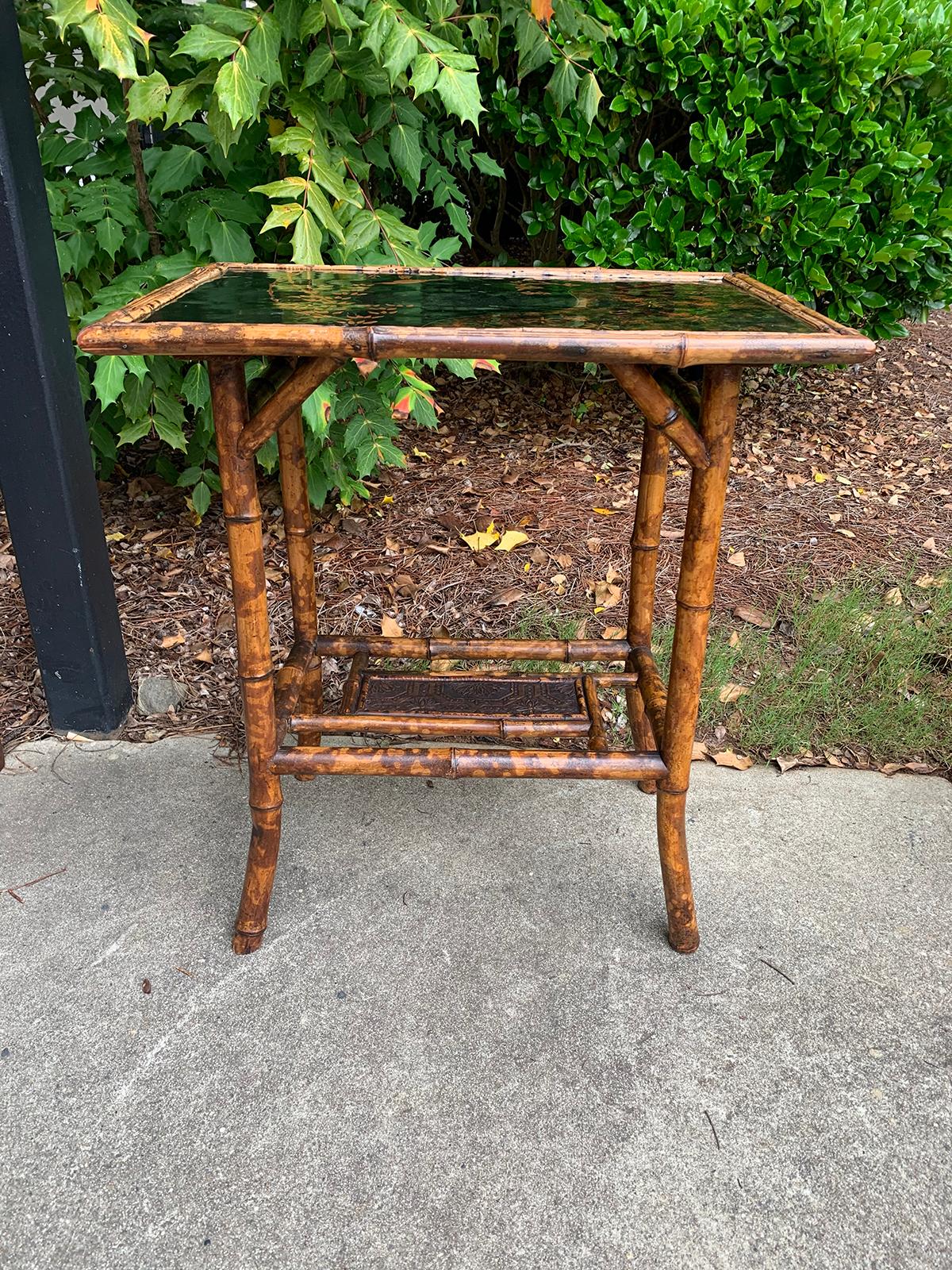 Late 19th-early 20th century English bamboo and lacquered chinoiserie rectangular side table.