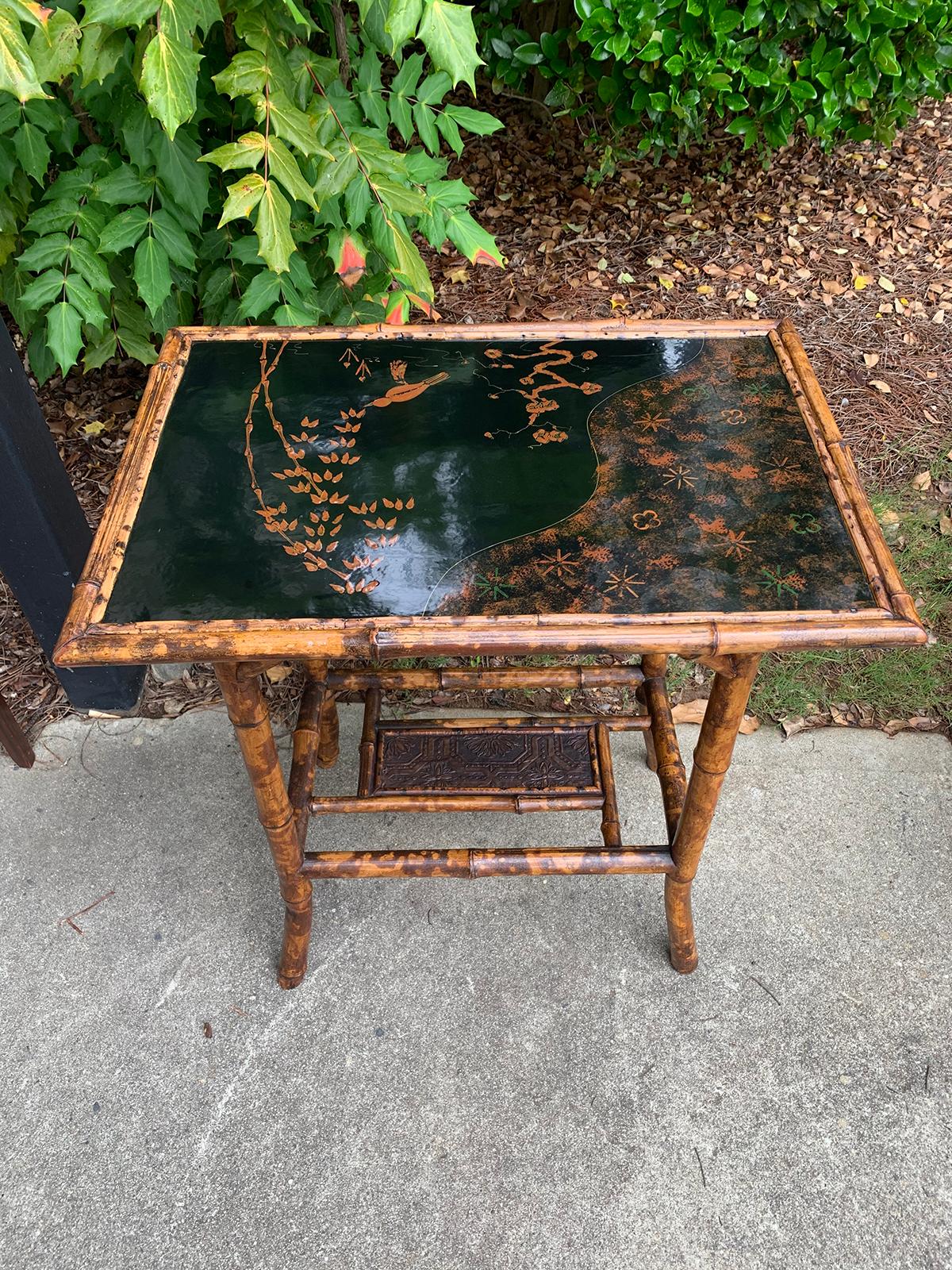 19th Century Late 19th-Early 20th Century English Bamboo and Lacquered Chinoiserie Side Table