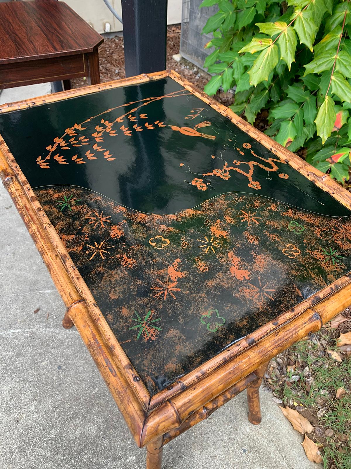 Late 19th-Early 20th Century English Bamboo and Lacquered Chinoiserie Side Table 2
