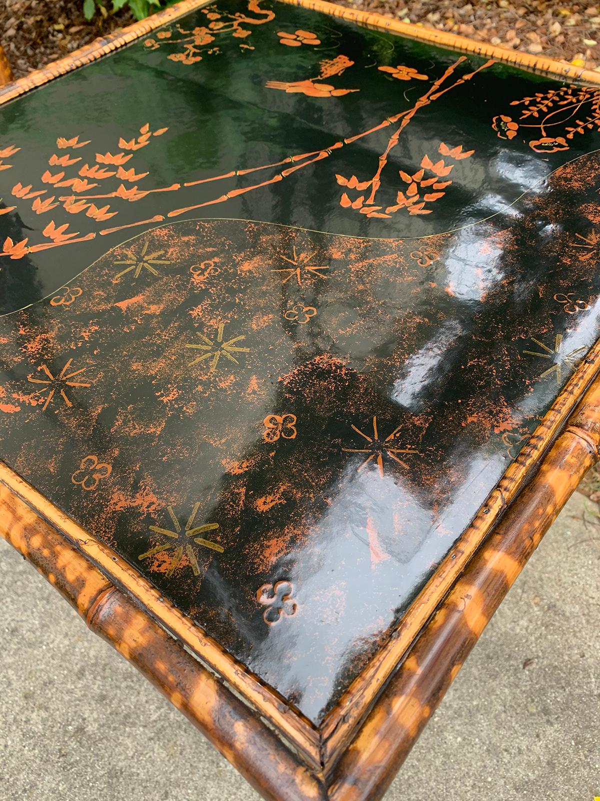 Late 19th-Early 20th Century English Bamboo and Lacquered Chinoiserie Side Table 3
