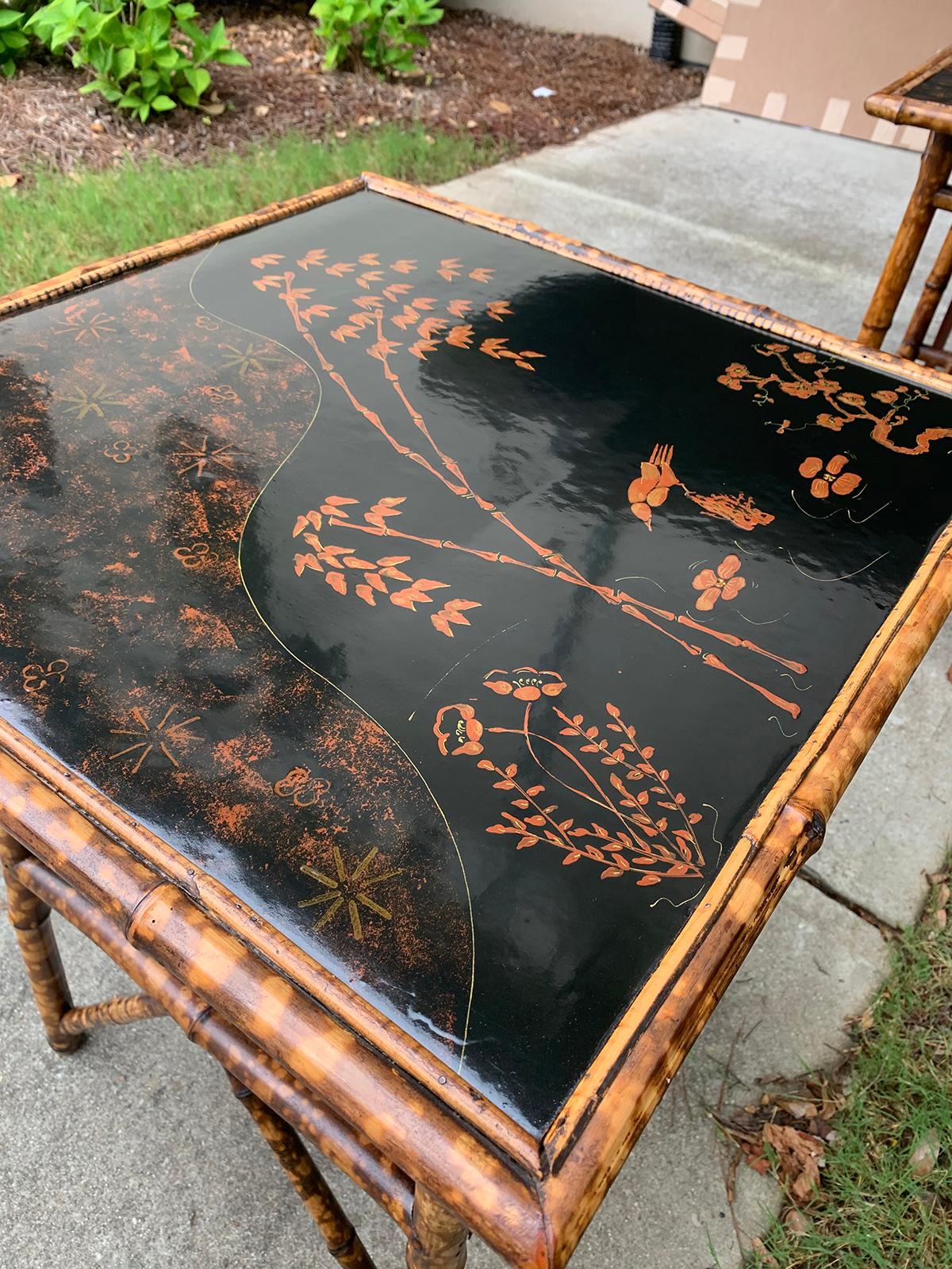 Late 19th-Early 20th Century English Bamboo and Lacquered Chinoiserie Side Table 5