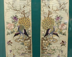 Late 19th-Early 20th Century Framed Pair of Japanese Silk Bands