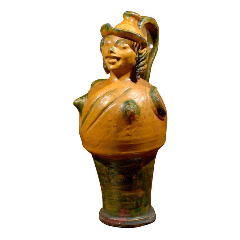 Late 19th-Early 20th Century French Glazed Pottery Figural Vessel For Sale