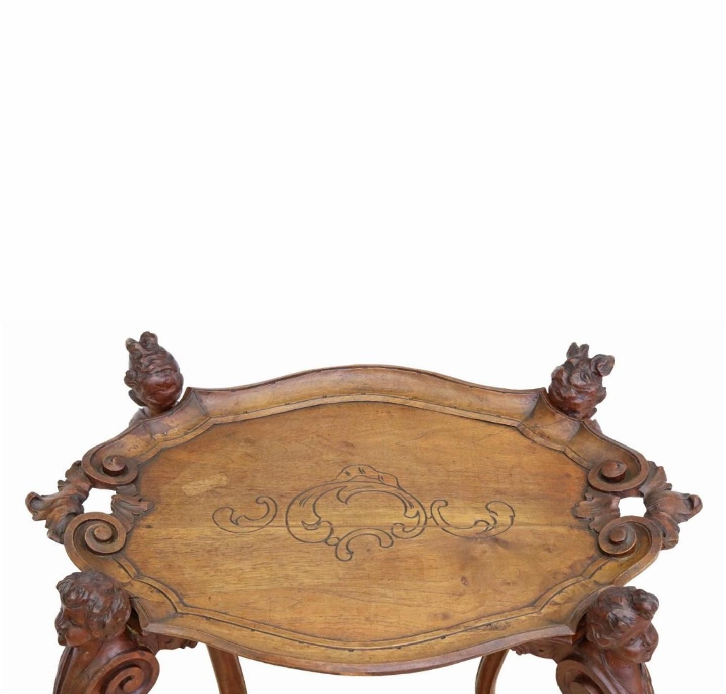 Art Nouveau Late 19th/Early 20th Century French Louis XV Carved Oak Tray Top Tea Table  For Sale
