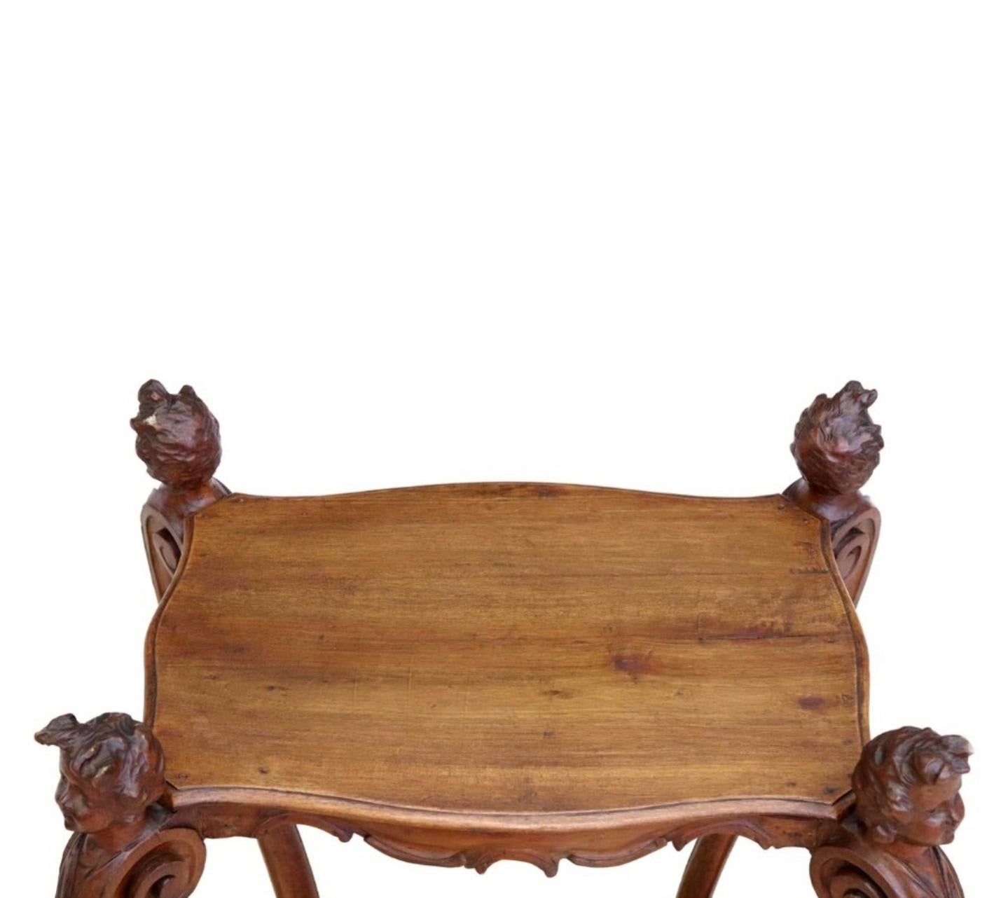 Hand-Carved Late 19th/Early 20th Century French Louis XV Carved Oak Tray Top Tea Table  For Sale