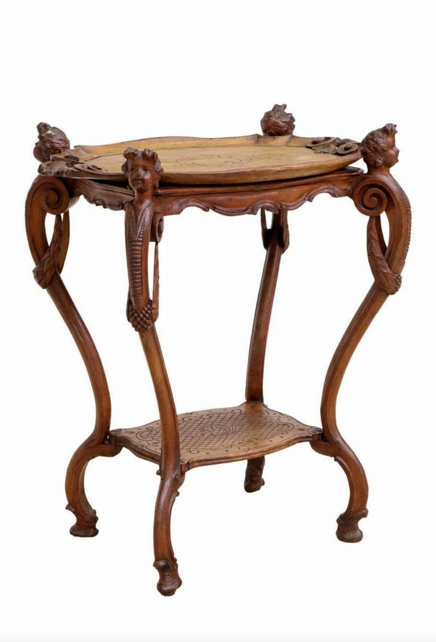 Late 19th/Early 20th Century French Louis XV Carved Oak Tray Top Tea Table  For Sale 1