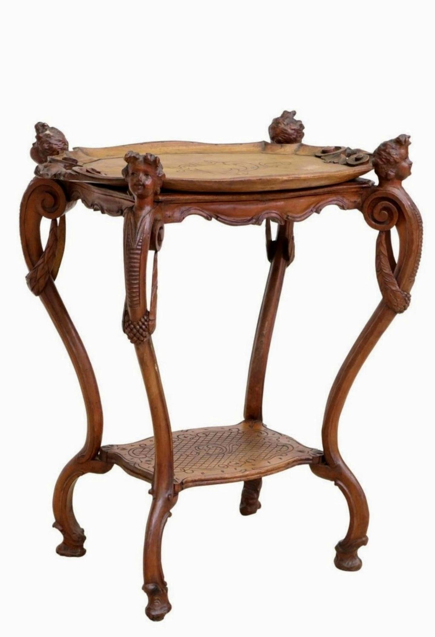 Late 19th/Early 20th Century French Louis XV Carved Oak Tray Top Tea Table  For Sale 2