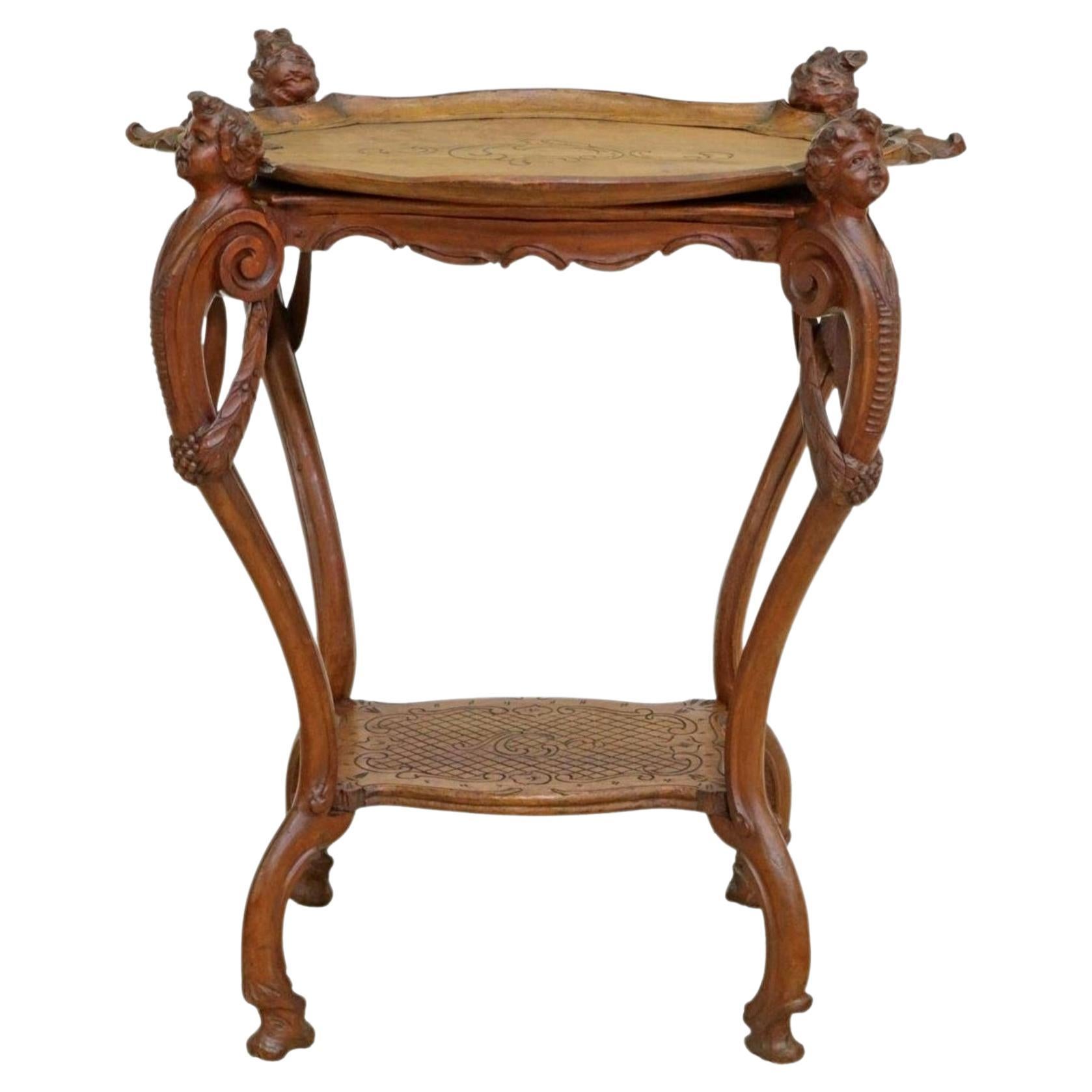 Late 19th/Early 20th Century French Louis XV Carved Oak Tray Top Tea Table  For Sale