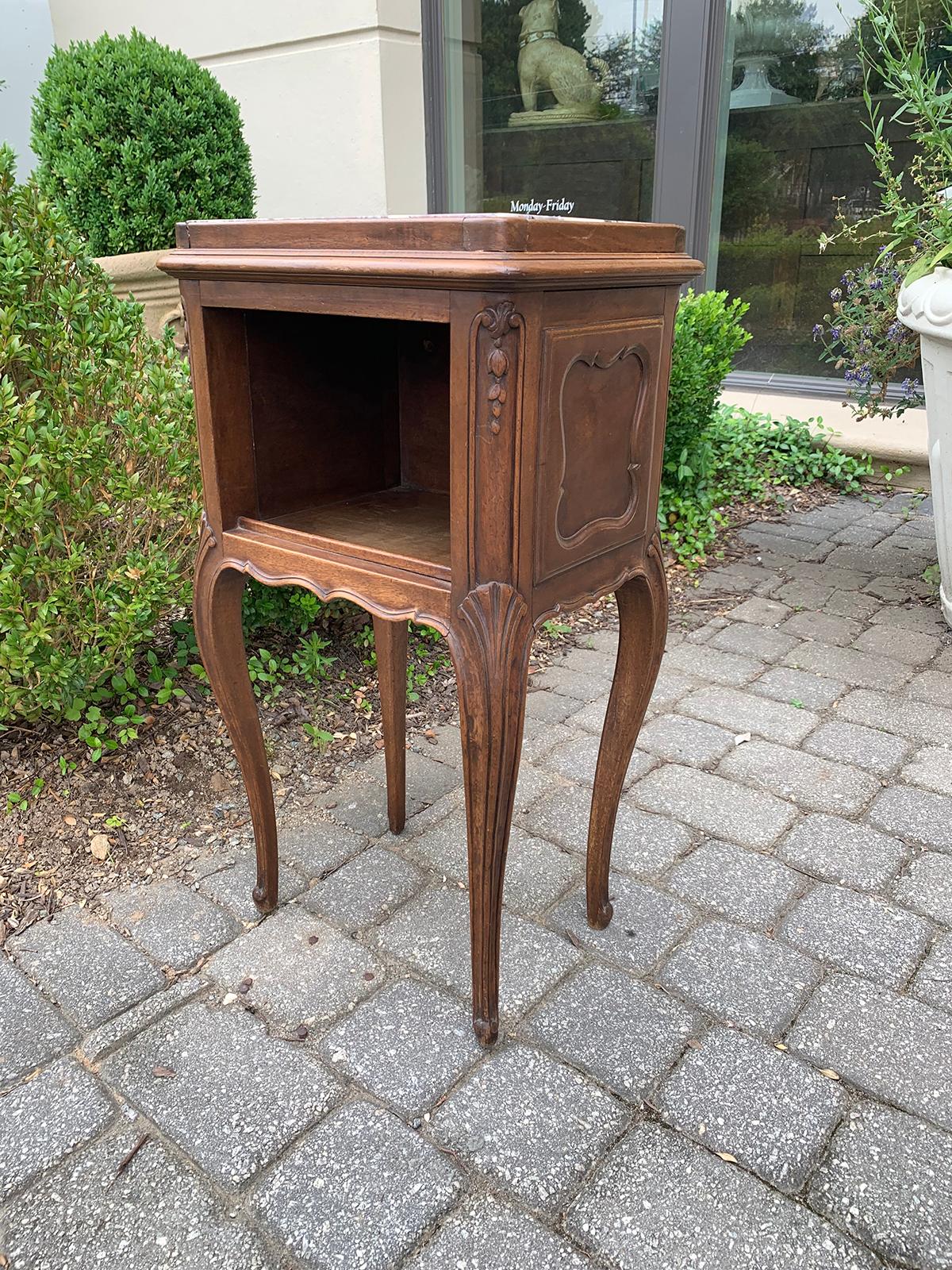 Late 19th-Early 20th Century French Louis XV Style Bedside Table, Inset Marble In Good Condition In Atlanta, GA