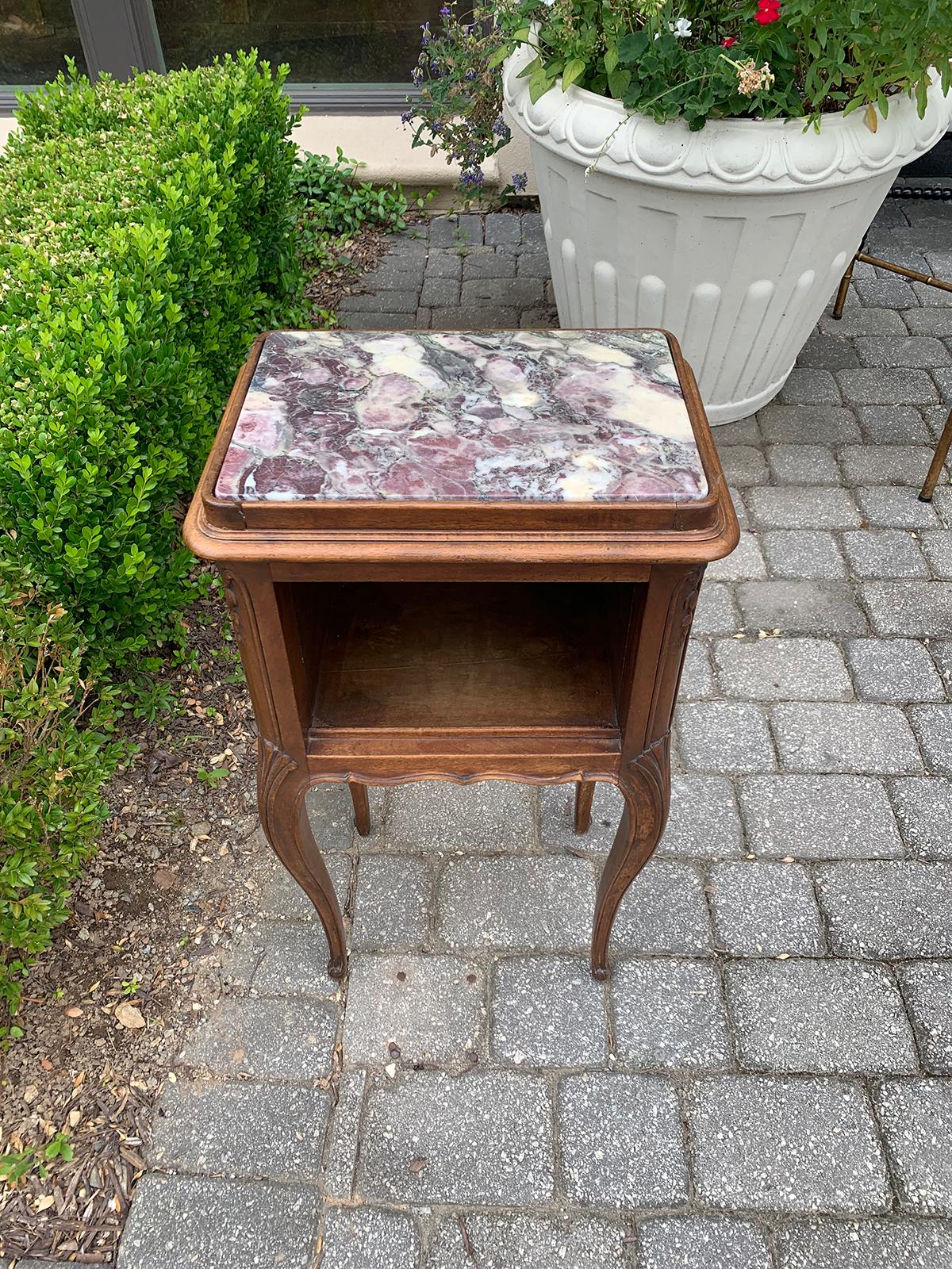 Late 19th-Early 20th Century French Louis XV Style Bedside Table, Inset Marble 1