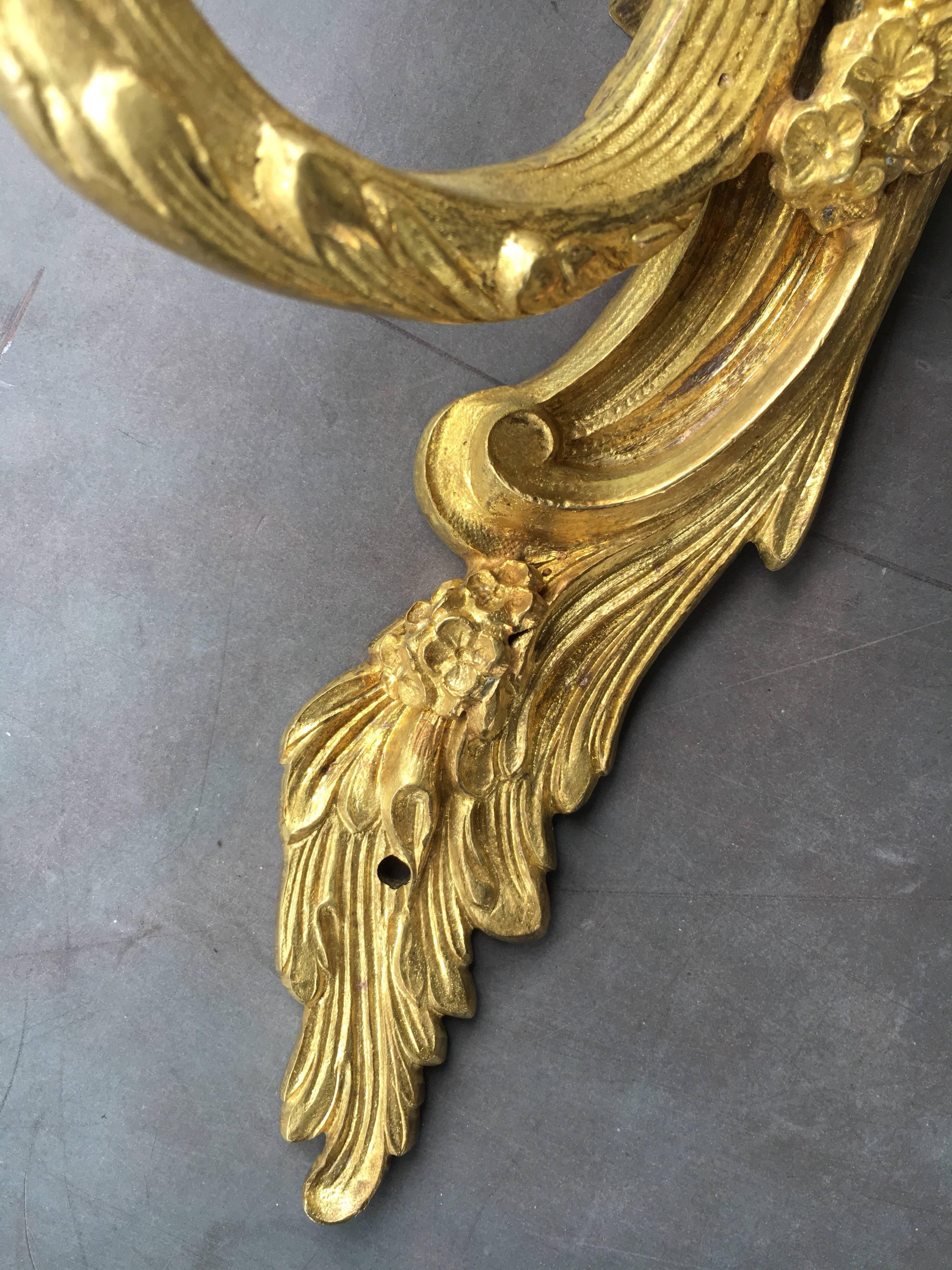 Late 19th Early 20th Century French Louis XV Style Gilt Bronze Sconces For Sale 1