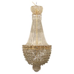 Antique Late 19th/Early 20th Century Gilt Bronze and Beaded EightLight Basket Chandelier