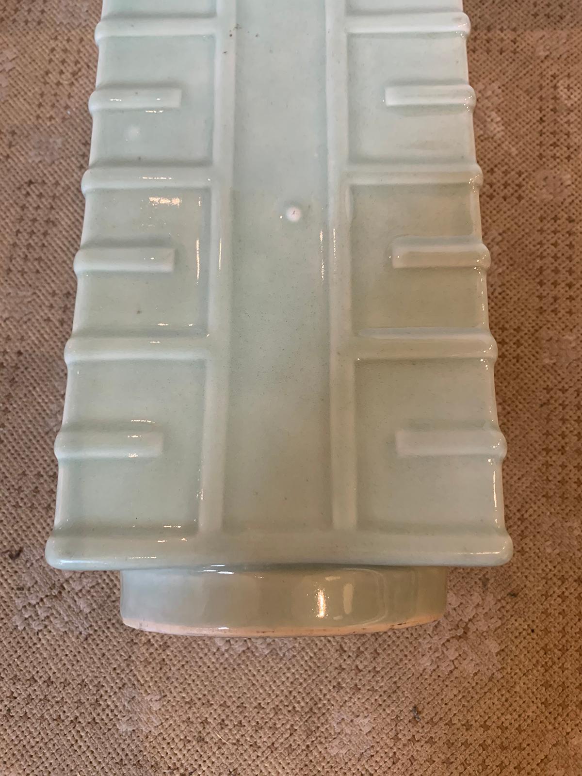 Late 19th-Early 20th Century Glazed Celadon Porcelain Square Cong Form Vase 4