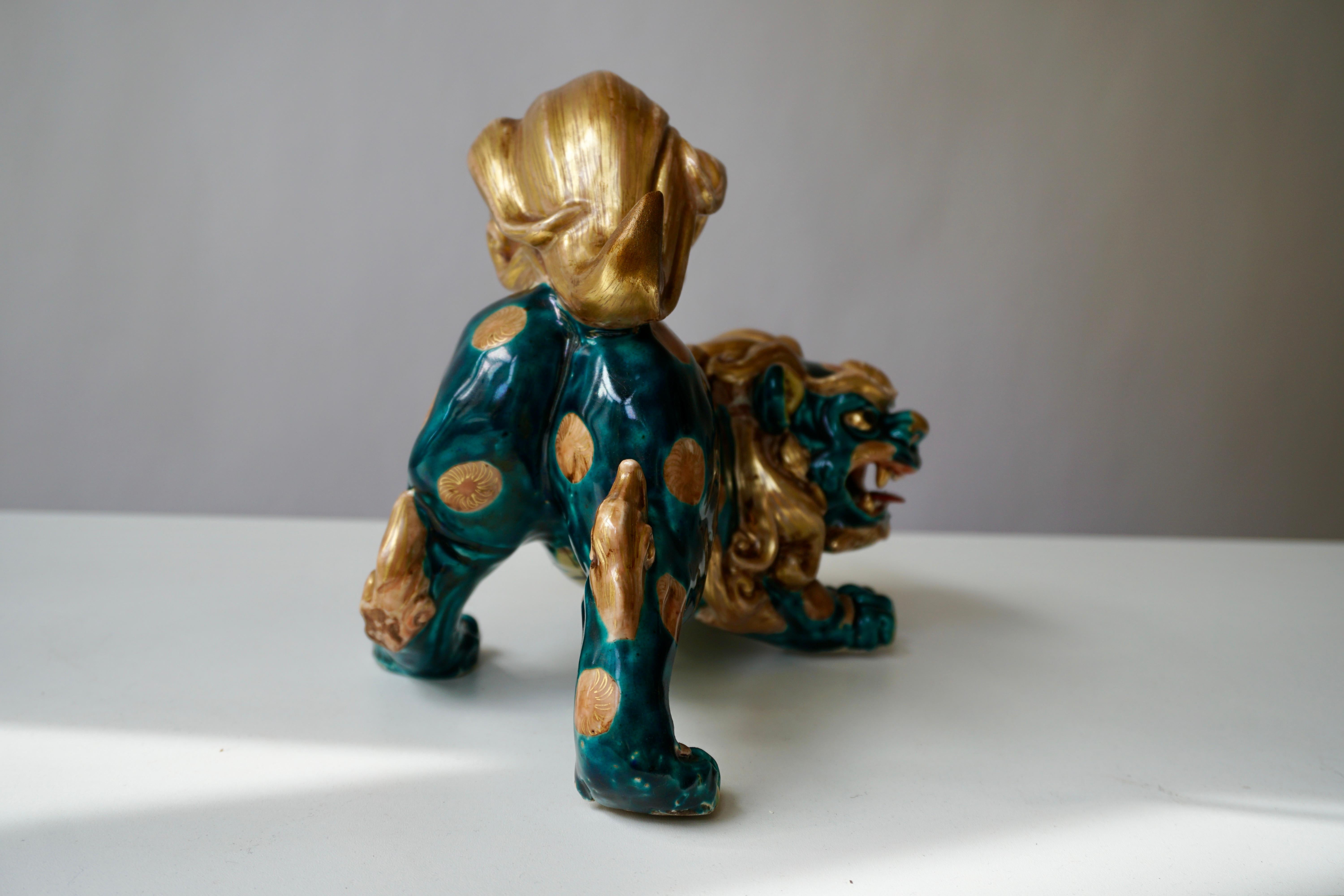 20th Century Glazed Porcelain Japanese Lion Foo Dog