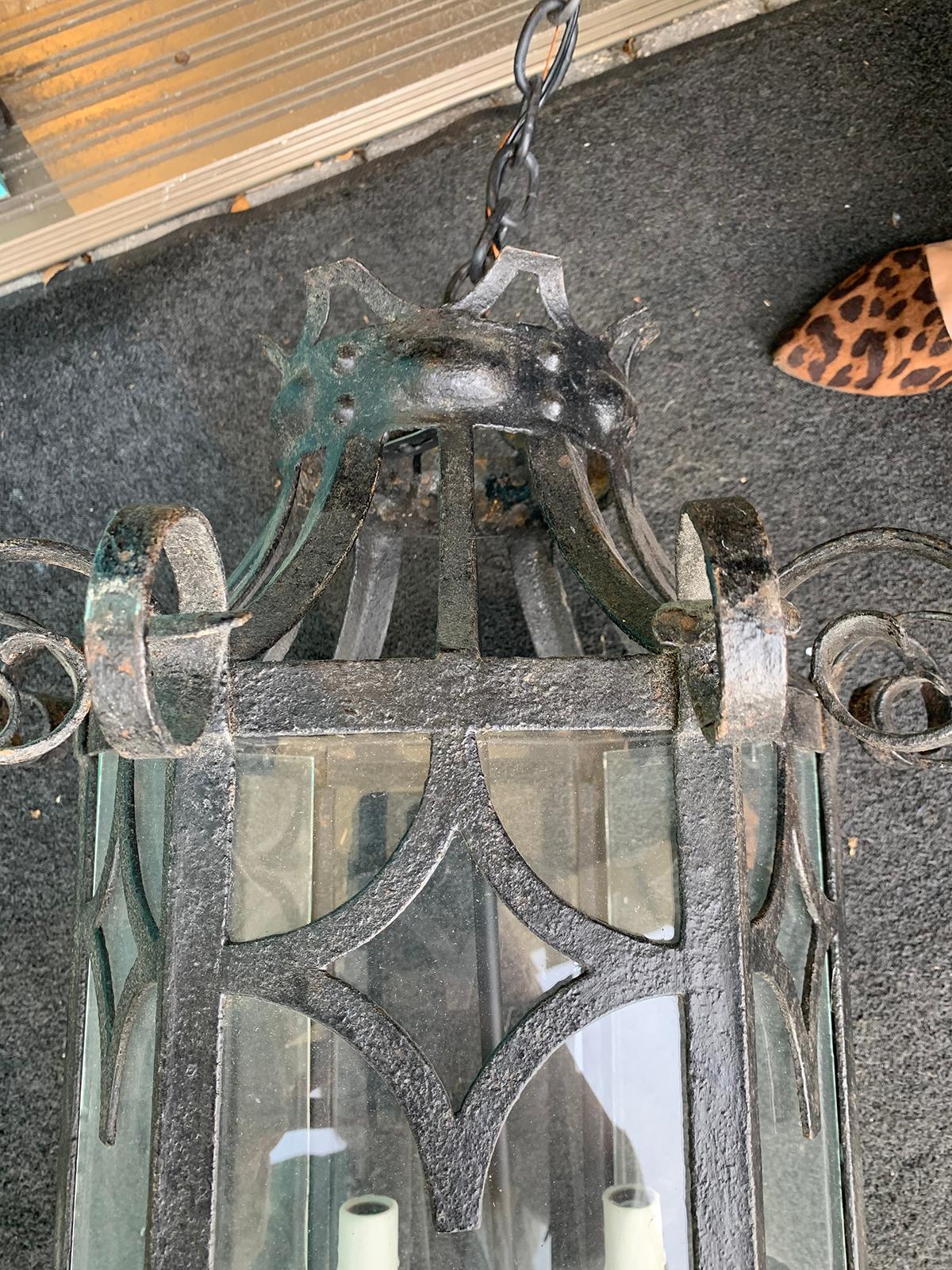 Late 19th-Early 20th Century Iron Lantern with Scroll Detail For Sale 6