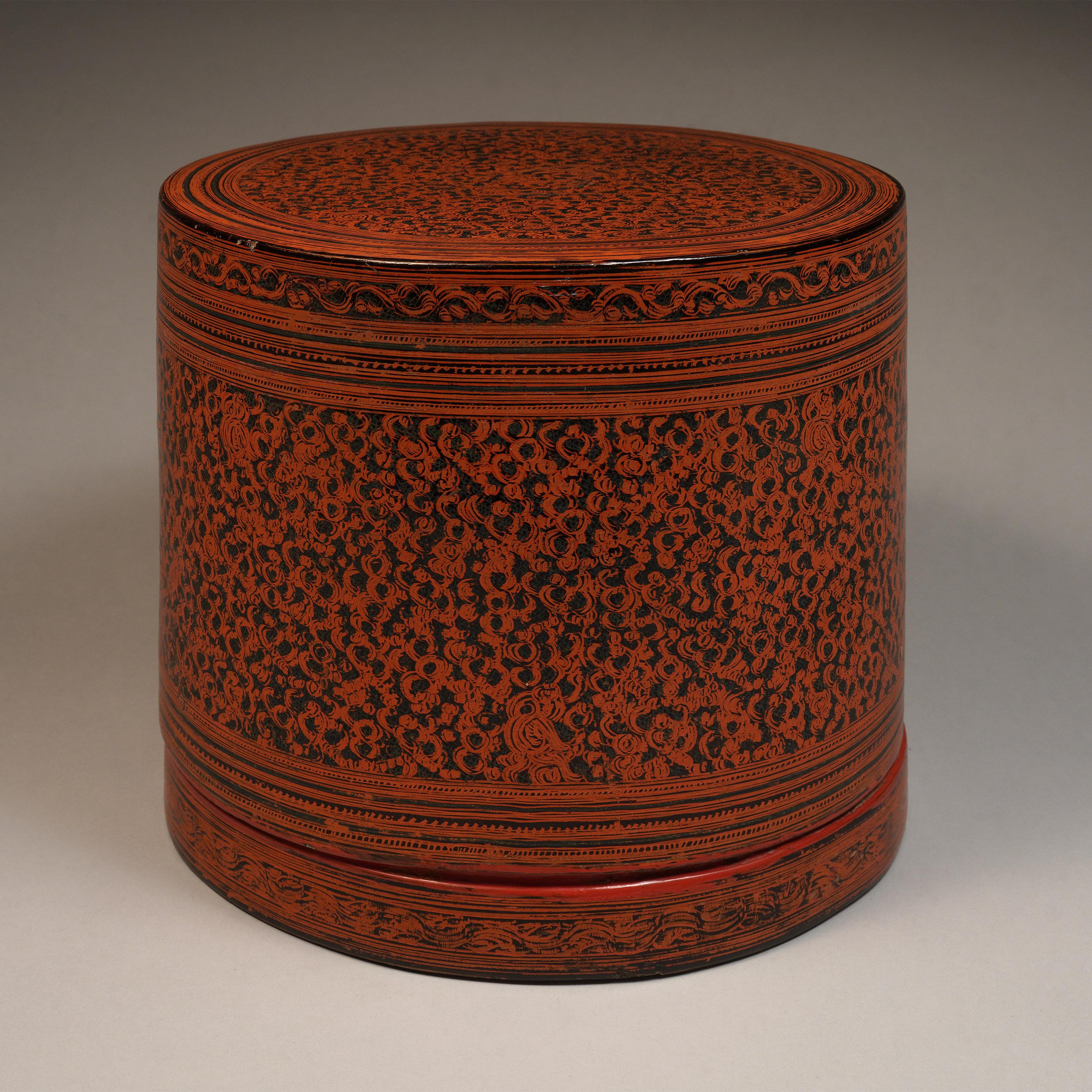 Tribal Late 19th Century Lacquer and Bamboo Betel Box, Burma For Sale