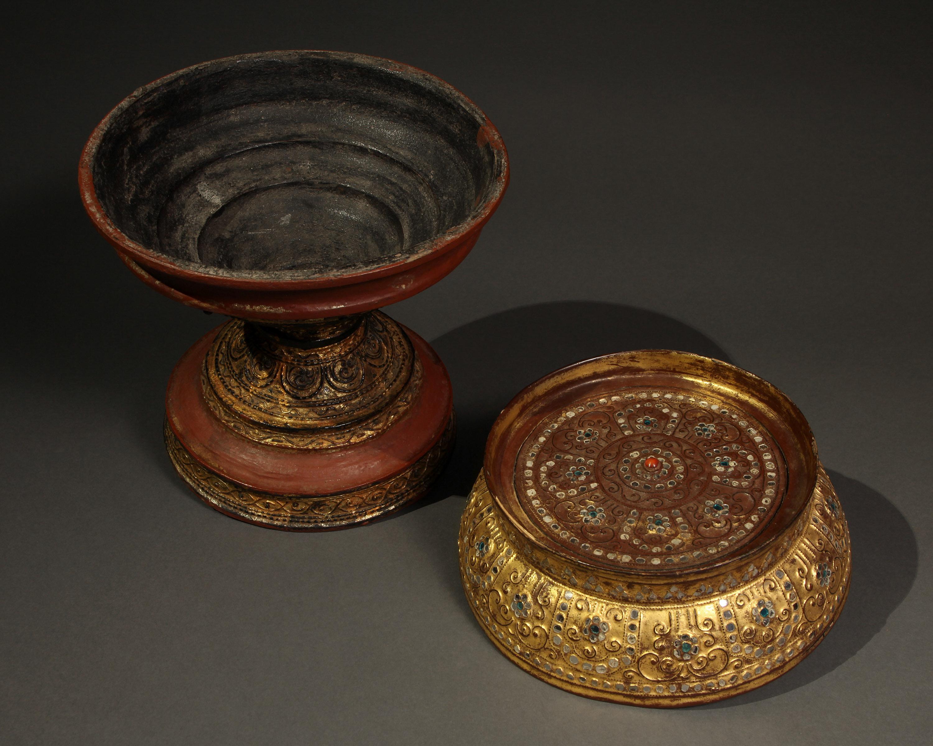 Tribal Late 19th-Early 20th Century Lacquer Standing Offering Dish, Burma For Sale
