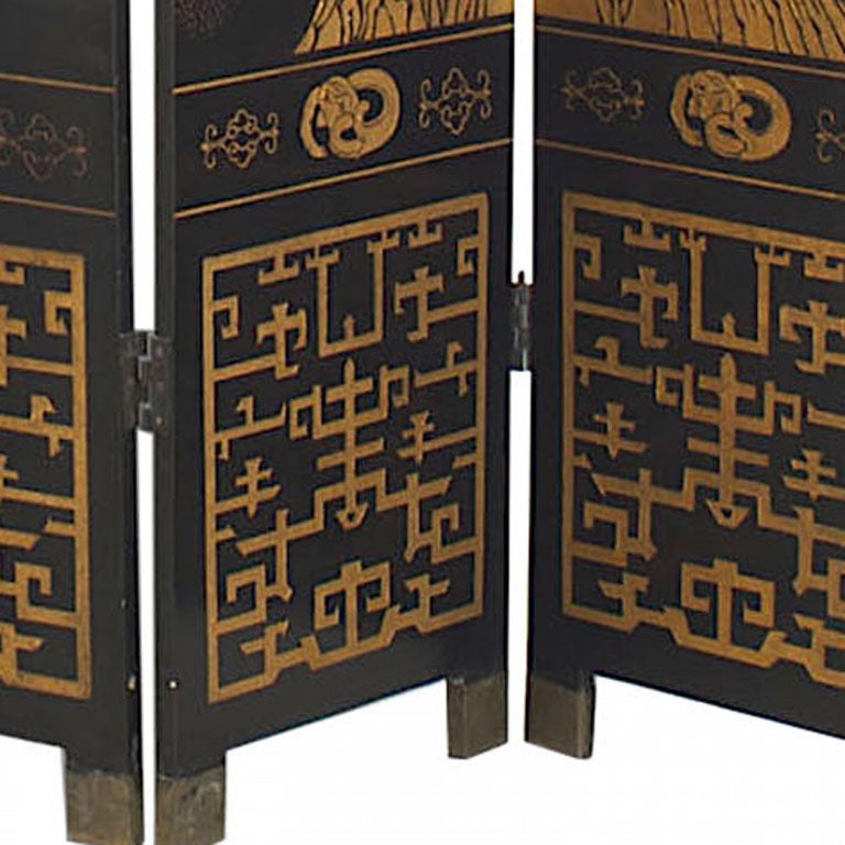 Late 19th Early 20th Century Lacquered 12-Panel Screen For Sale 1