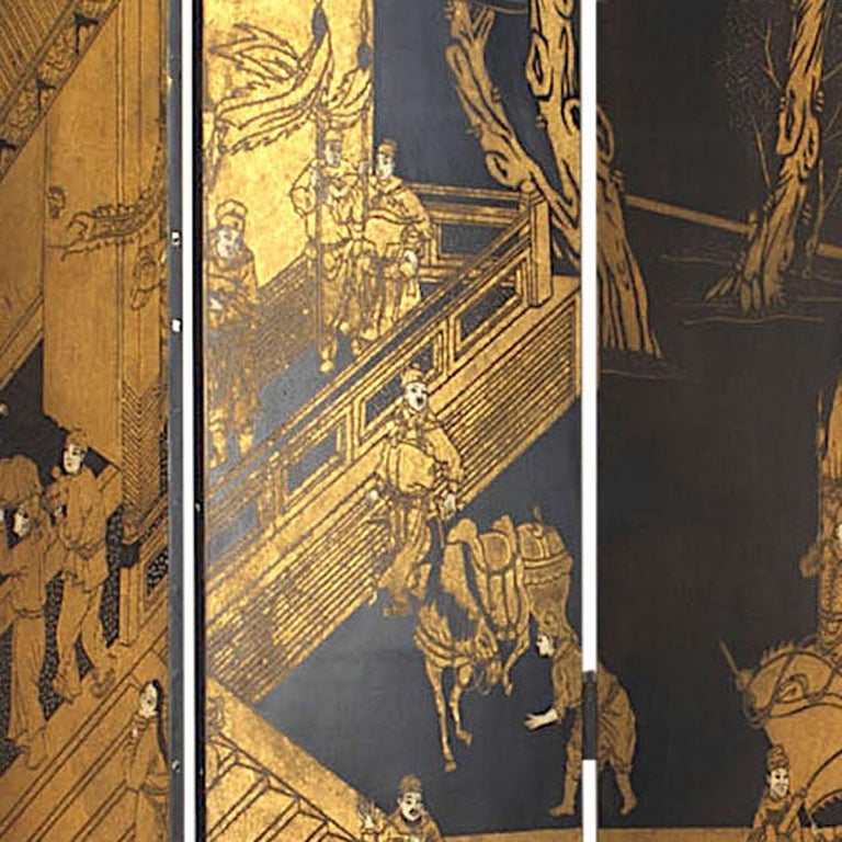 Late 19th Early 20th Century Lacquered 12-Panel Screen For Sale 2