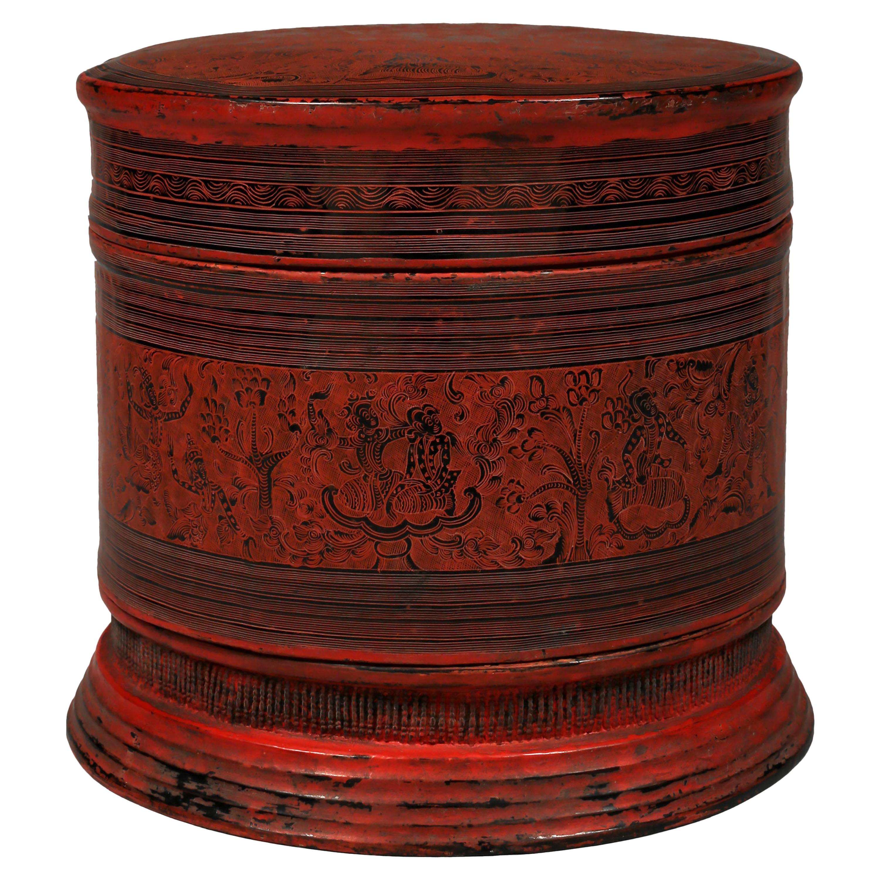 Late 19th-Early 20th Century Lacquered Wood Betel Box, Burma