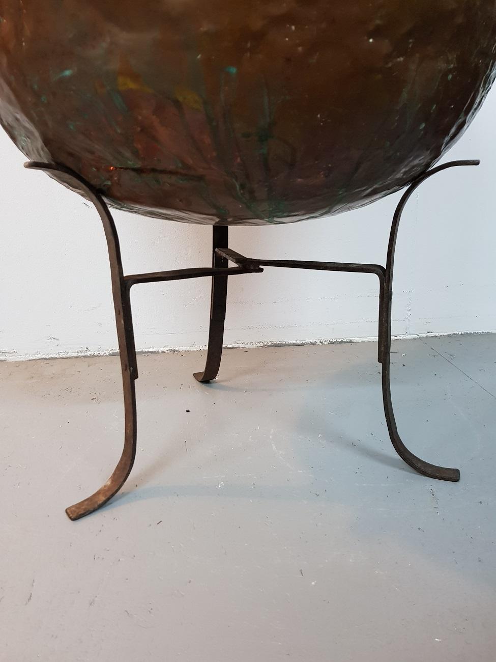 European Late 19th-Early 20th Century Large Copper Bin on Wrought Iron Frame