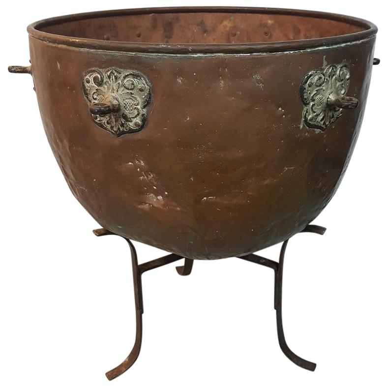 Late 19th-Early 20th Century Large Copper Bin on Wrought Iron Frame