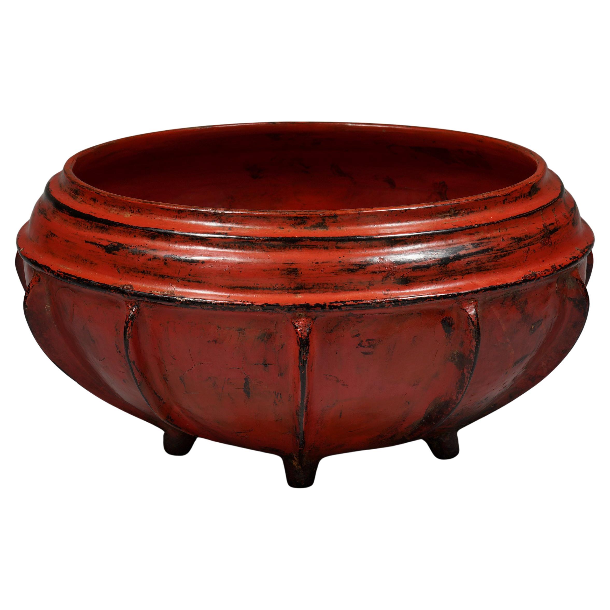 Late 19th/ early 20th Century Large Red Lacquer Offering Bowl, Burma