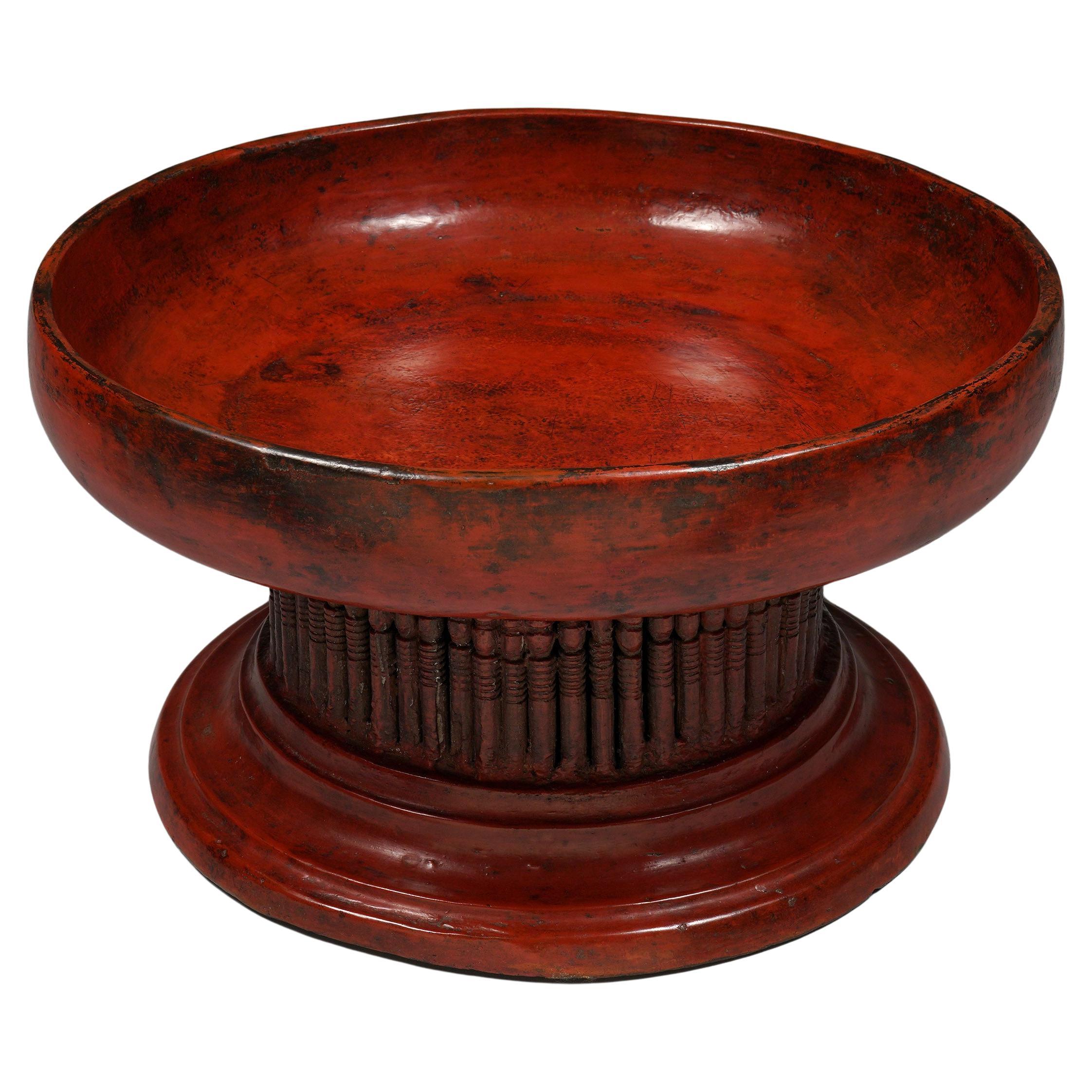 Late 19th/ early 20th Century Large Red Lacquer Offering Tray, Burma