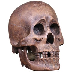 Late 19th-Early 20th Century Life-Size Treen Carved Memento Mori Human Skull