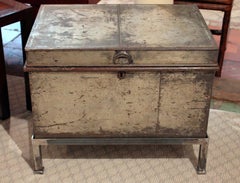 Late 19th-Early 20th Century Metal Trunk on Stand