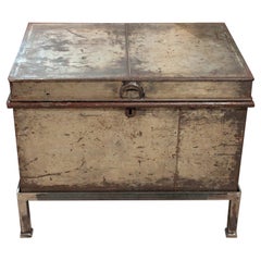 Antique Late 19th-Early 20th Century Metal Trunk on Stand