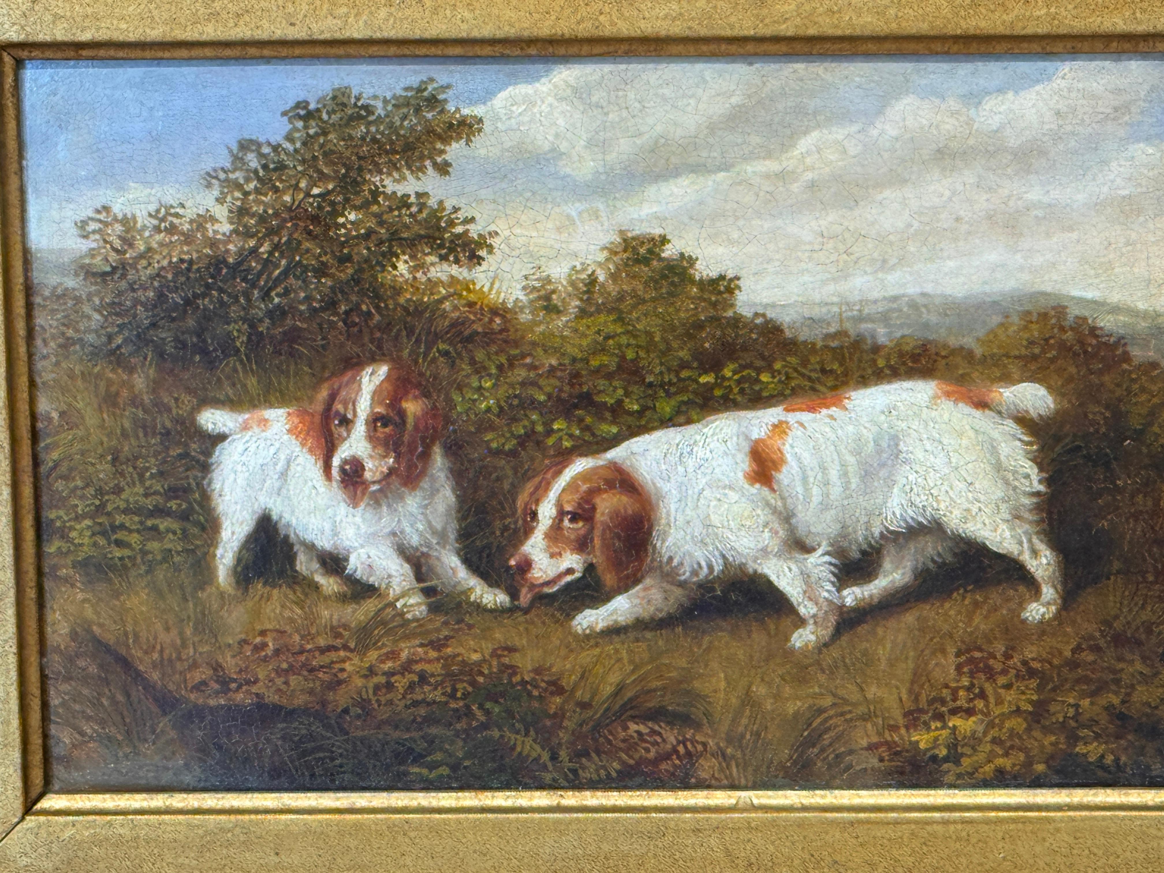 Pintura al óleo sobre tabla de Spaniels de finales del siglo XIX/principios del XX en Bueno estado para la venta en Charlottesville, VA