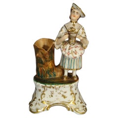 Late 19th/Early 20th Century Parisian Porcelain Match Holder with Female -1Y23